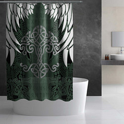 Шторка для душа Древние руны и древо жизни с крыльями, цвет: 3D-принт — фото 2