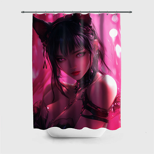 Шторка для ванной Кокетливая девушка - кошка / 3D-принт – фото 1