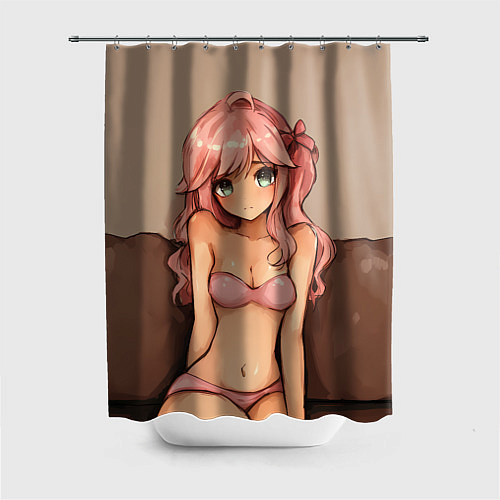Шторка для ванной Скромная девушка с розовыми волосами / 3D-принт – фото 1