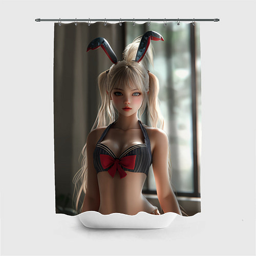 Шторка для ванной Девушка блондинка с ушками зайца / 3D-принт – фото 1