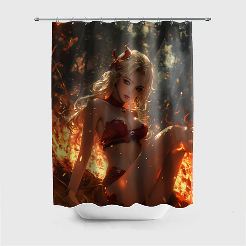 Шторка для ванной Огненная аниме девушка / 3D-принт – фото 1