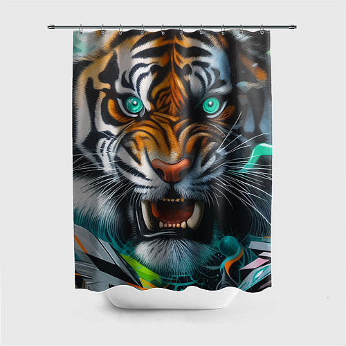 Шторка для ванной Морда свирепого тигра - нейроарт / 3D-принт – фото 1