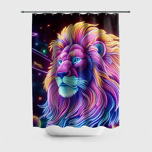 Шторка для ванной Космический неоновый лев - нейроарт фантазия / 3D-принт – фото 1