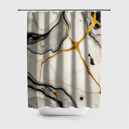 Шторка для ванной Золотые прожилки в мраморе / 3D-принт – фото 1