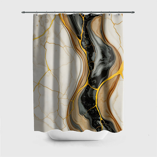 Шторка для ванной Золотистые прожилки в мраморе / 3D-принт – фото 1