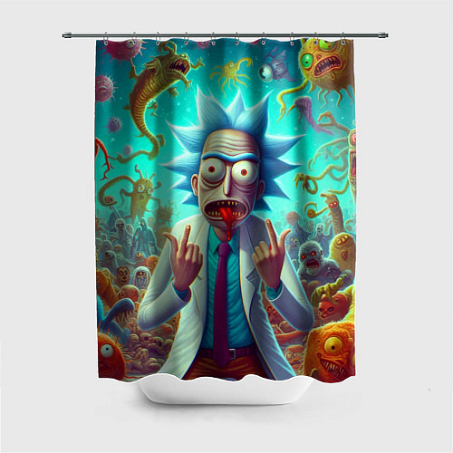 Шторка для ванной Рик Санчес в окружении сказочных монстров - нейроа / 3D-принт – фото 1