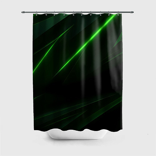 Шторка для ванной Зеленая текстура с неоновыми линиями / 3D-принт – фото 1