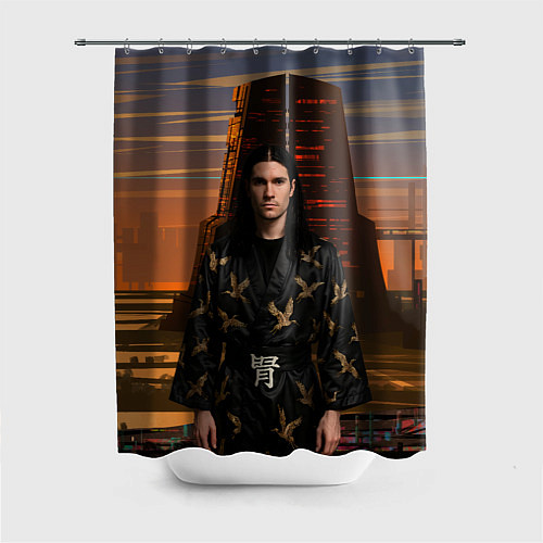 Шторка для ванной Bones в халате с журавлями / 3D-принт – фото 1