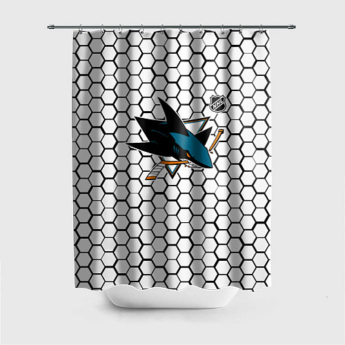 Шторка для ванной Сан Хосе Шаркс - белые плиты / 3D-принт – фото 1