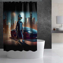 Шторка для душа Бендер с пистолетом - Нью-Йоркская мафия, цвет: 3D-принт — фото 2