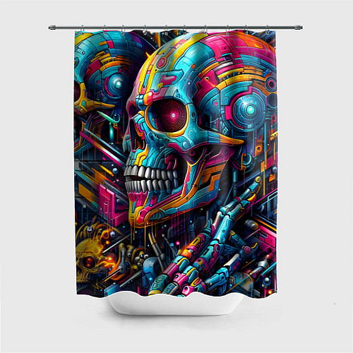 Шторка для ванной Cyber skull - pattern / 3D-принт – фото 1