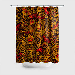Шторка для душа Летучий корабль в стиле хохломской росписи, цвет: 3D-принт