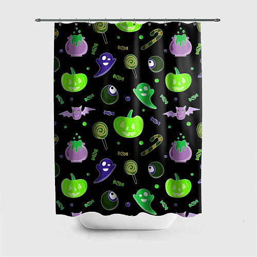 Шторка для ванной Halloween black pumpkin pattern / 3D-принт – фото 1