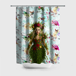 Шторка для ванной Леди Гага в платье из листьев и цветов
