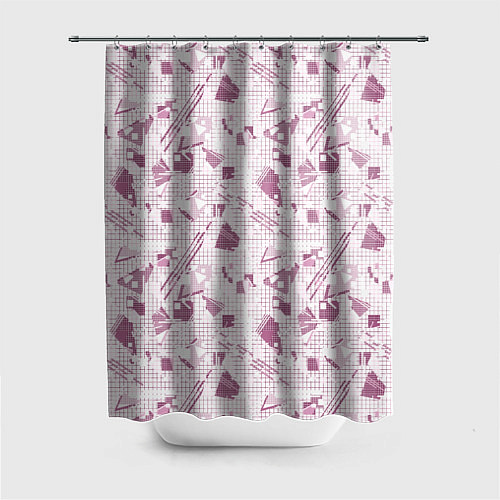Шторка для ванной Мемфис бордовый на белом геометрический клетчатый / 3D-принт – фото 1