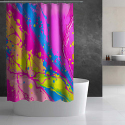 Шторка для душа Яркая абстракция из розовых и голубых красок, цвет: 3D-принт — фото 2