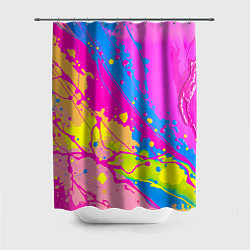 Шторка для душа Яркая абстракция из розовых и голубых красок, цвет: 3D-принт