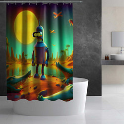 Шторка для душа Робот-сгибальщик Бендер на планете крокодилов, цвет: 3D-принт — фото 2