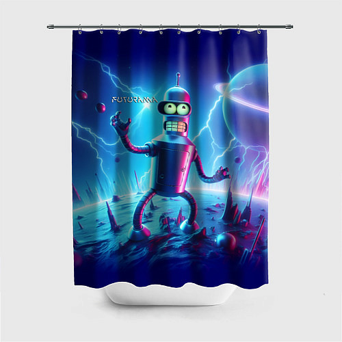 Шторка для ванной Bender on neon planet - ai art fantasy / 3D-принт – фото 1