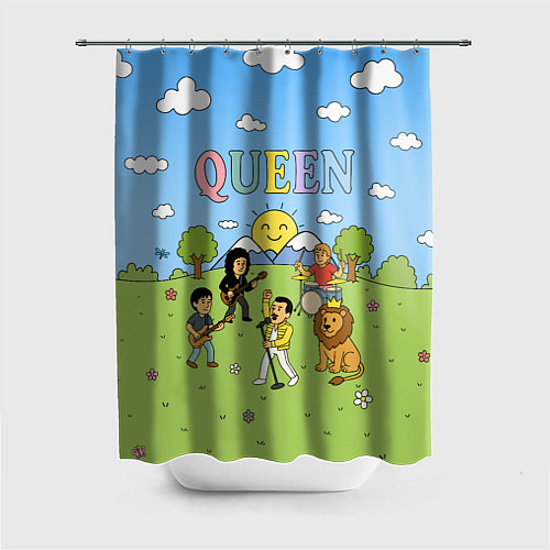 Шторка для ванной Queen мультяшный стиль на поляне / 3D-принт – фото 1