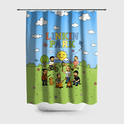 Шторка для душа Linkin Park мультяшный стиль на поляне, цвет: 3D-принт