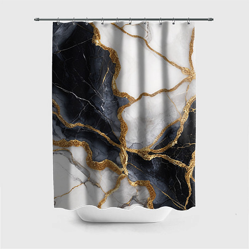 Шторка для ванной Мрамор белый и черный с золотом / 3D-принт – фото 1