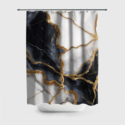 Шторка для душа Мрамор белый и черный с золотом, цвет: 3D-принт