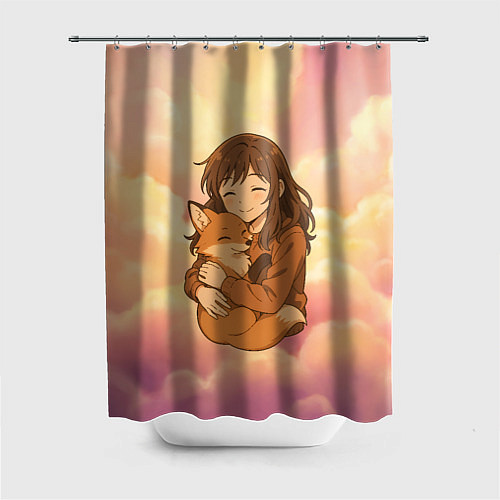 Шторка для ванной Девочка обнимает лисичку / 3D-принт – фото 1