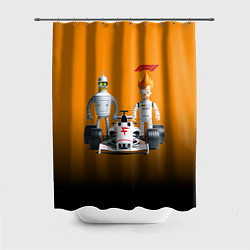 Шторка для душа Механик Бендер и пилот формулы 1 Фрай, цвет: 3D-принт