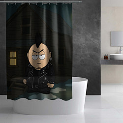 Шторка для душа Эрик Картман панк на фоне дома, цвет: 3D-принт — фото 2