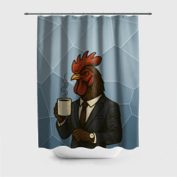 Шторка для душа Петух бизнесмен с кофе, цвет: 3D-принт