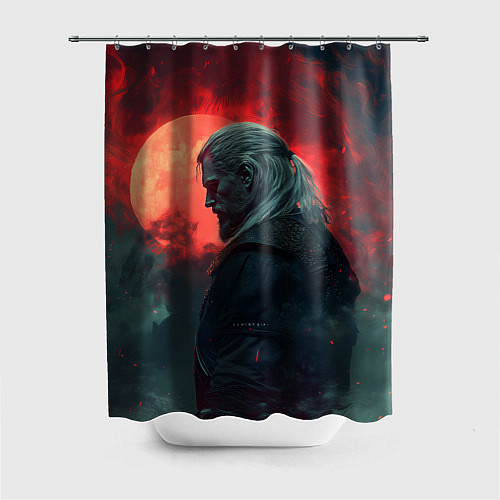 Шторка для ванной Ведьмак на фоне красной луны / 3D-принт – фото 1