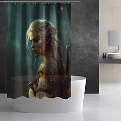Шторка для душа Цири на фоне искр, цвет: 3D-принт — фото 2