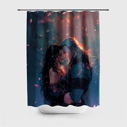 Шторка для душа Йеннифэр и Геральт и розовые лепестки, цвет: 3D-принт