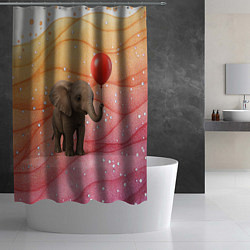 Шторка для душа Слоненок с красным воздушным шариком, цвет: 3D-принт — фото 2