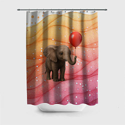 Шторка для душа Слоненок с красным воздушным шариком, цвет: 3D-принт