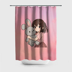 Шторка для ванной Девочка обнимает зайцика в аниме