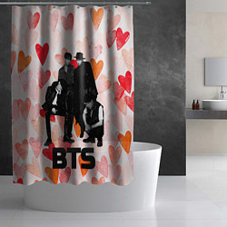 Шторка для душа BTS на фоне сердечек, цвет: 3D-принт — фото 2