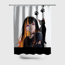 Шторка для ванной Девушка и кот