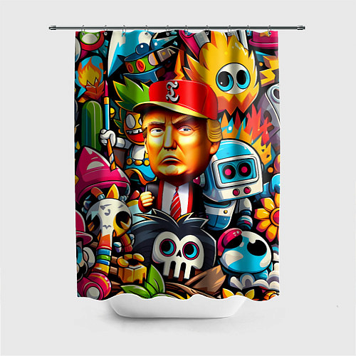 Шторка для ванной Дональд Трамп в компании мультяшных персонажей / 3D-принт – фото 1