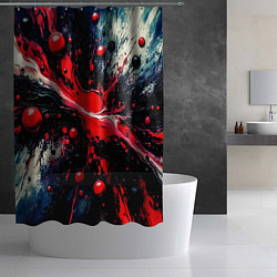 Шторка для душа Разлитая красная масляная краска на чёрном, цвет: 3D-принт — фото 2