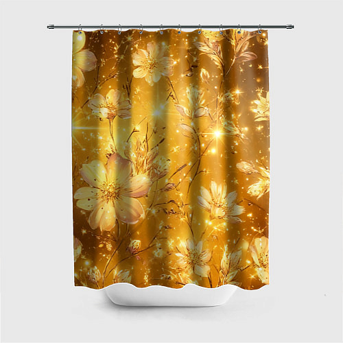 Шторка для ванной Цветочный золотой с искрами / 3D-принт – фото 1