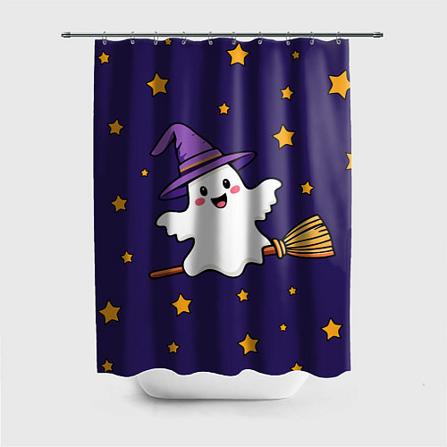 Шторка для ванной Хэллоуин, привидение на метле / 3D-принт – фото 1
