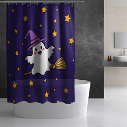 Шторка для душа Хэллоуин, привидение на метле, цвет: 3D-принт — фото 2