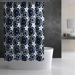 Шторка для душа Звезды и ромбы на синем, цвет: 3D-принт — фото 2
