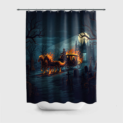 Шторка для ванной Призраки в горящей конной повозке / 3D-принт – фото 1