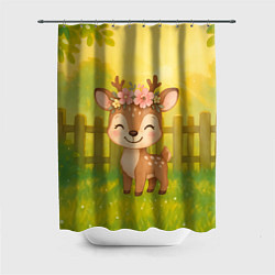 Шторка для душа Милый олененок на зеленом дворе, цвет: 3D-принт