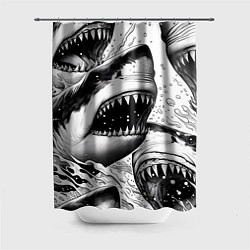 Шторка для душа Белая акула - стая, цвет: 3D-принт