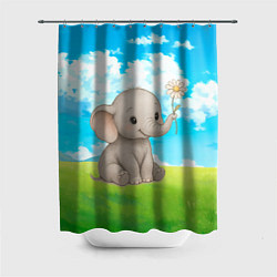 Шторка для ванной Слоненок с цветочком