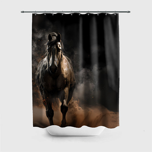 Шторка для ванной Лошадь на черном фоне / 3D-принт – фото 1